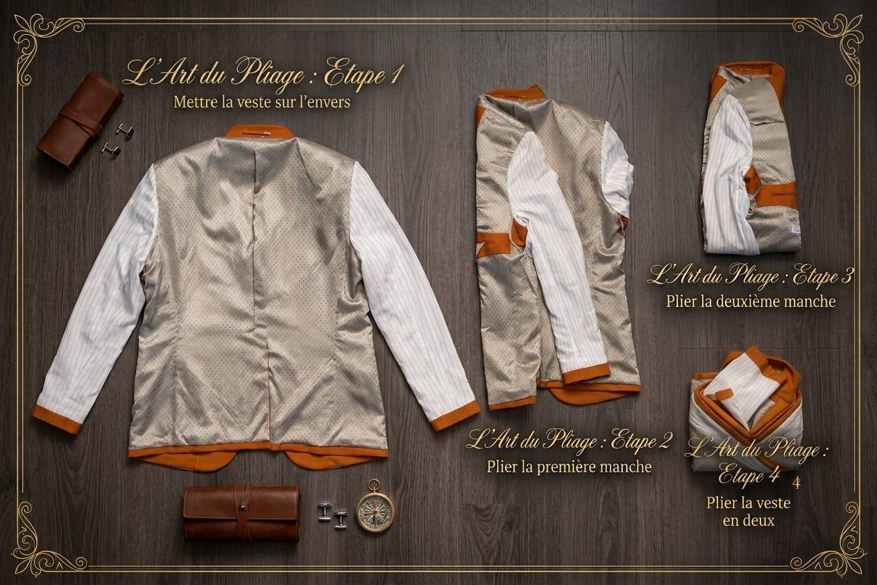 plier son costume dans sa valise pour un voyage a grenoble avec jeff le tailleur